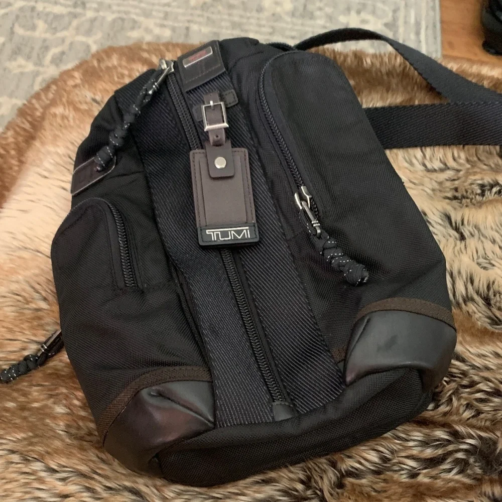 Tumi Black Nylon Messenger Crossbody with Brown Leather Accents